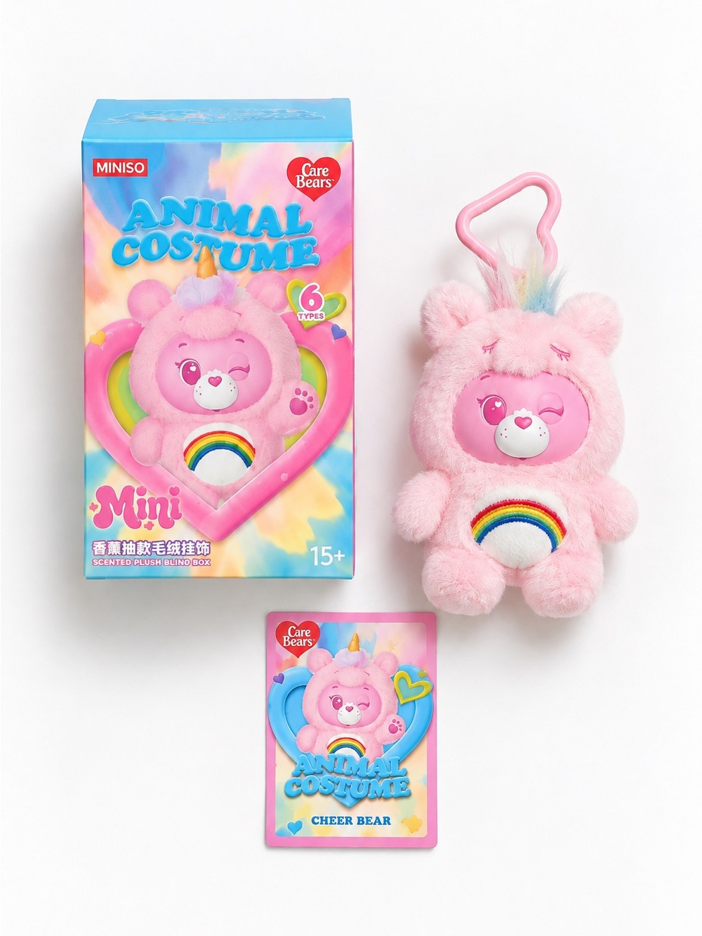 Miniso Care Bears Cheer Bear Blind Box Keychain Unicorn Costume Pink Bag Charm